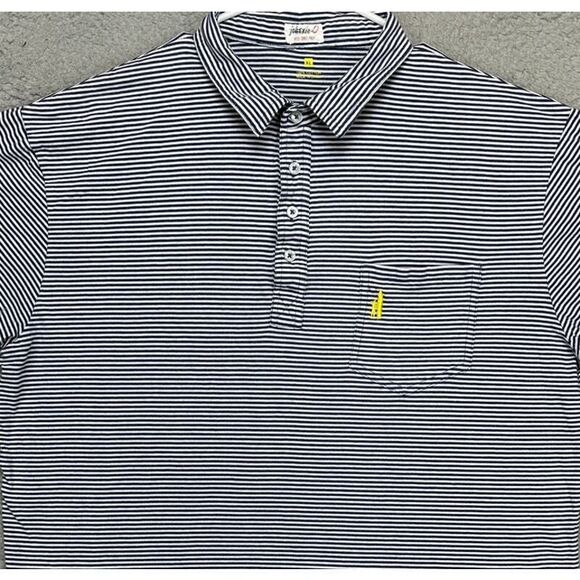 Johnnie-O Shirt Mens XL West Coast Prep Navy White Striped Polo Pocket Rugby